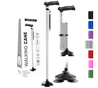 HONEYBULL Walking Cane for Men & Women - Foldable, Adjustable, Collapsible, Free Standing Cane, Pivot Tip, Heavy Duty | Walking Sticks, Folding Canes for Seniors & Adults (Silver)