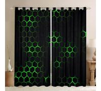Honeycomb 30%-50% Blackout Curtains W66*L90 Modern Geometry Hexagon Theme Curtains for Bedroom Boys Girls Children Geometrical Darkening Drapes Beehive Green Window Treatments