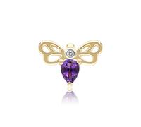Honeycomb Art Nouveau Pear Shape Amethyst and Diamond Bee Pin in 9ct Yellow Gold
