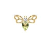 Honeycomb Art Nouveau Pear Shape Peridot and Diamond Bee Pin in 9ct Yellow Gold