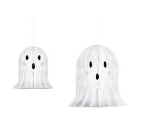 Honeycomb Ball Pompom Ghosts 20-30 cm Paper - Set of 2 Hanging Ghost Honeycomb Figures - Party Decoration for Halloween Scary Party Children's Birthday - Honeycomb Pompoms Decoration for Hanging