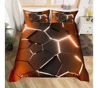 Honeycomb Bedding Set Hexagonal Ombre Orange Comforter Cover for Kids Boys Girls Geometrical Duvet Cover Breathable Beehive Vintage Modern Geometric Bedspread Cover Double