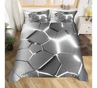 Honeycomb Bedding Set Hexagonal Ombre Silver Grey Comforter Cover for Kids Boys Girls Geometrical Duvet Cover Breathable Beehive Modern Geometric Bedspread Cover Room Decor Quilt Cover Double
