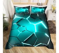 Honeycomb Bedding Set Hexagonal Ombre Teal Comforter Cover for Kids Boys Girls Geometrical Duvet Cover Breathable Beehive Vintage Modern Geometric Bedspread Cover Double Zipper