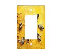Honeycomb Bee Decorative Light Switch Cover Wall Plate 1 Gang Single Rocker, Fun Oil Painting Insect Electrical Faceplate for Kitchen Bathroom, Cool Switchcover Decor