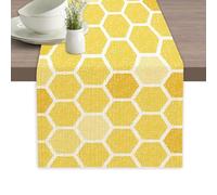 Honeycomb Bee Geometric Table Runner Dresser Scarves Seasonal Linen Tablerunner for Indoor Outdoor Kitchen Home Party Holiday Dining Table Decor 13 X 70 Inch