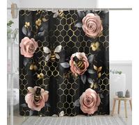 Honeycomb Bee Shower Curtain Set 72" W x 78" L with Hooks, Aesthetic Flowers Insect Bathroom Decor, Daisy Florals Printed Pattern Bath Accessories
