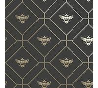 Holden Decor Honeycomb Bee Charcoal/Gold Wallpaper 10m x 53cm, Grey