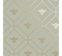 Honeycomb Bee Wallpaper Geometric Metallic Modern Gold Green