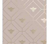 Honeycomb Bee Wallpaper Geometric Metallic Modern Gold Pink
