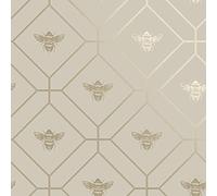 Honeycomb Bee Wallpaper Geometric Metallic Modern Gold Taupe