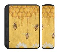Honeycomb Bees Daisies Yellow 2 Pack seat Belt Cushion Shoulder Strap Protects Your Neck and Shoulders for Truck Protector para cinturón de carro