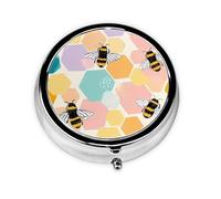Honeycomb Bees Small Pill Box 3 Compartment Portable Pill Box for Purse Pocket Colorful Geometric Mini Medicine Organiser for Daily Vitamin Fish Oil Storage