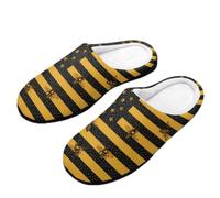 Honeycomb Bees U.S. Flag Mens Cotton Slippers Warm House Shoes | Non-slip,Rubber Sole,Slippers for Indoor Outdoor