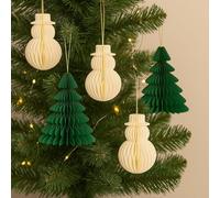 Honeycomb Christmas Tree & Snowman Hanging Decorations - Set of 6 Paper Ornaments 10cm | Festive 3D Honeycomb Baubles for Christmas Tree Home School Office Party Winter Wonderland Seasonal Decor