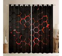 Honeycomb Curtains for Bedroom Geometric Hexagon Window Treatment Red Ultra Soft Decor Window Drapes Geometrical Window Draperies for Kids Adults W52*L90