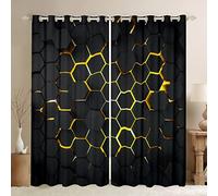 Honeycomb Curtains for Bedroom Geometric Hexagon Window Treatment Yellow Ultra Soft Decor Window Drapes Geometrical Window Draperies for Kids Adults W52*L90