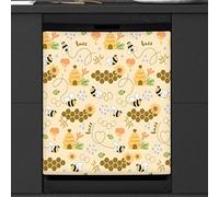 Honeycomb Cute Bee Dishwasher Magnetic Cover Kitchen Decor Bee Flower Front Dishwasher Refrigerator Magnetic Cover Sticker Appliance Decorative Cover 23 x 26 Inches