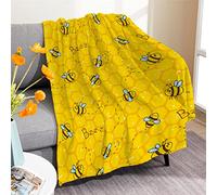Honeycomb Cute Bee Yellow Blanket Flannel Throw Lightweight Super Soft Cozy Luxury Family Bed Blanket Birthday Gift Microfiber 80"x60"for Adult