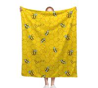 Honeycomb Cute Bee Yellow Blanket Flannel Throw Lightweight Super Soft Cozy Luxury Family Bed Blanket Birthday Gift Microfiber 40"x30"for Pet