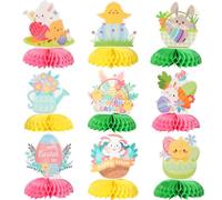 Honeycomb Decorations,Easter Decorations,Easter Decor - 9 Pcs 3D Hanging Ornaments With Bunny,Chick & Egg Designs, Tissue Paper Honeycomb Decor For Easter Party,Egg Hunt,Garden Party