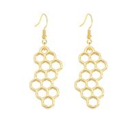 Honeycomb Earrings Hollow Hexagon Bee Hive Geometric, M, Metal, No Gemstone