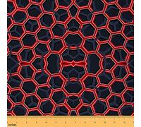 Honeycomb Fabric by The Yard Hexagonal Upholstery Fabric for Chairs Geometric Waterproof Outdoor Fabric Red 1 Yard (L92*W150cm)