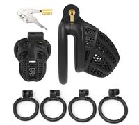 Honeycomb Hollow Design Cock Cage with 4 Sizes Rings, Practical Penis Chastity Devices for Male Restraint -UKGA14Z (Black-Flat Ring, B:Cheaper)