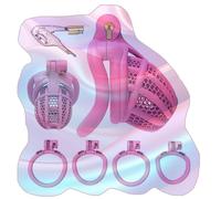 Honeycomb Hollow Design Protection Cage, Male Practical Practice Cage Set with 4 Sizes Rings -UKGA14Z (Pink-Curved Ring, B:General)