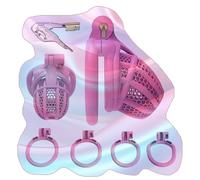 Honeycomb Hollow Design Protection Cage, Male Practical Practice Cage Set with 4 Sizes Rings -UKGA14Z (Pink-Flat Ring, B:General)