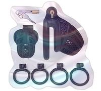 Honeycomb Hollow Design Protection Cage, Male Practical Practice Cage Set with 4 Sizes Rings -UKGA14Z (Black-Flat Ring, B:General)