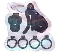 Honeycomb Hollow Design Protection Cage, Male Practical Practice Cage Set with 4 Sizes Rings -UKGA14Z (Black-Curved Ring, B:General)