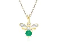 Honeycomb Inspired Emerald and Diamond Bee Pendant Necklace in 9ct Yellow Gold