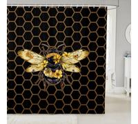Honeycomb Kids Shower Curtains,Geometric Golden Hexagon Bathroom Curtains for Boys Girls Adults,Bee Flower Insect Animal Black Brown Waterproof Bath Curtains,12 Hooks Suits for Bathtub,72" W x 72" L