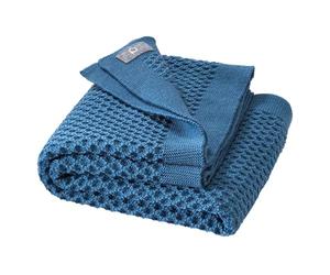 Honeycomb Knit Blanket for Baby & Children, 100% Organic Merino Cuddly Soft & Warm, 80 x 100 cm, Sustainable & Fair, in Beautiful Honeycomb Knitting Pattern, Made in Germany, Dove Blue