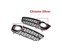 Honeycomb Mesh Front Bumper Grille Compatible For Audi A5 Coupe/Sportback 2008-2011 A5 Cabriolet 2010-2011 Fog Light Lamp Grill Cover Kit(A-Style-Chrome Silve)