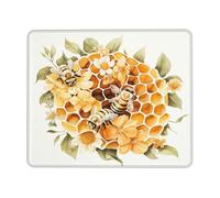 Honeycomb Mouse Pad, Yellow Floral with Bees, Summer Style Non-Slip Mouse Pad for Home Office Computer Use, Square, 8x10 inch