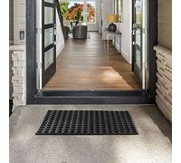 Honeycomb Outdoor Rubber Doormat Boot Scraper Front Door Mat, Heavy Duty Recycled Rubber with Drainage Holes, Anti Fatigue Dirt Scraper Playground Garden Matting (80x60cm, 1.3cm Thick, Large)