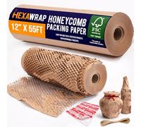 Honeycomb Packing Paper 12" x 55ft with Rope & 20 Fragile Stickers|Shipping & Moving Supplies|Small Business Packaging Supplies|Eco Friendly Bubble Wrap Packing Boxes for Moving