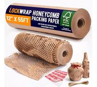 Honeycomb Packing Paper 12" x 55ft with Rope & 20 Fragile Stickers|Shipping & Moving Supplies|Small Business Packaging Supplies|Eco Friendly Bubble Wrap Packing Boxes for Moving Certified FSC C204227