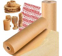 Honeycomb Packing Paper, 15"x164' Eco Friendly Packing Material, Recyclable Protective Roll for Moving, Heavy Duty, Cushioning Bubble Wrap Supplies with 12 Fragile Stickers