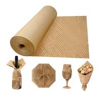 Honeycomb Packing Paper Roll, 38cmx50m Packaging Wrap Paper with 15m Jute Rope, Bubble Wrap Alternative Thick Honeycomb Cushioning Wrap Roll for Moving House Shipping Packing Breakables Gift