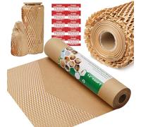 Honeycomb Packing Paper Wrap 12"x60' Recycled Bubble Cushioning Wrapp Roll Eco Friendly Shipping Moving Wrap Packing Supplies Material with 10 Fragile Sticker Labels