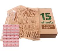Honeycomb Paper Packaging Sheets with Fragile sticker for Moving Delicate Items, Shipping, No need to cut, Bubble Wrap Alternative, Biodegradable Cushioning Wrap, 15 sheets, Each sheet 1 m X 38 cm