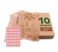 Honeycomb Paper Packaging Sheets with Fragile sticker for Moving Delicate Items, Shipping, No need to cut, Bubble Wrap Alternative, Biodegradable Cushioning Wrap, 10 sheets, Each sheet 1 m X 38 cm