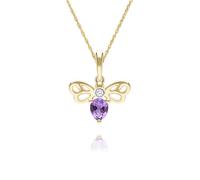 Honeycomb Pear Shape Amethyst & Diamond Bee Pendant Necklace in 9ct Yellow Gold