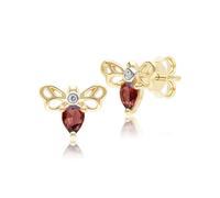 Honeycomb Pear Shape Garnet and Diamond Bee Stud Earrings in 9ct Yellow Gold
