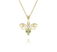 Honeycomb Pear Shape Peridot & Diamond Bee Pendant Necklace in 9ct Yellow Gold