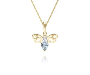 Honeycomb Pear Shape Topaz & Diamond Bee Pendant Necklace in 9ct Yellow Gold