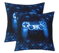 Honeycomb Pillow Cases Cushion Covers Kids Gamer Throw Pillow Covers 16"x16" Set of 2 Soft Game Controller Decorative Throw Pillowcases for Room Decor Hexagon Gaming Gifts Blue Cushion Cases